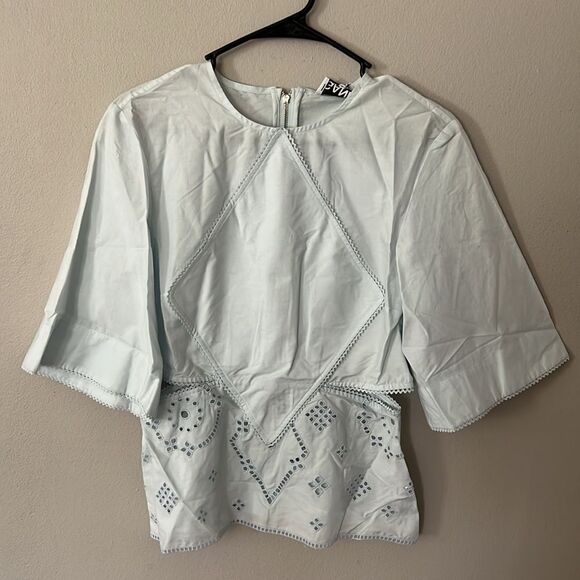 GANNI Women’s Broderie Anglaise Blouse Top Full Zipper - Picture 5 of 13